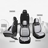 JOJ Car Seat Covers Fit for Volvo C70 1998-2013,5 Seat Car Seat Cover,No-Slip Waterproof Breathable Faux Leather Automotive Seat Covers Auto Interior Covers,Full Set,Black Gray