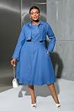 VERWIN Plus Size Two Pieces Denim Dress with Jackets Midi Dress Button Down Party Long Sleeve Shirt Dress Outfits XXL Blue