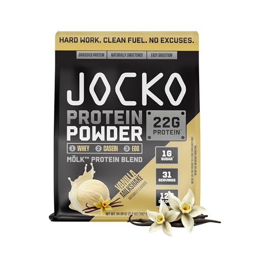 Jocko Fuel Mölk Whey Protein Powder 22g Protein - Low Sugar Monk Fruit Blend - Muscle Recovery & Growth, Packaging May Vary (31 Servings, Vanilla Milkshake)