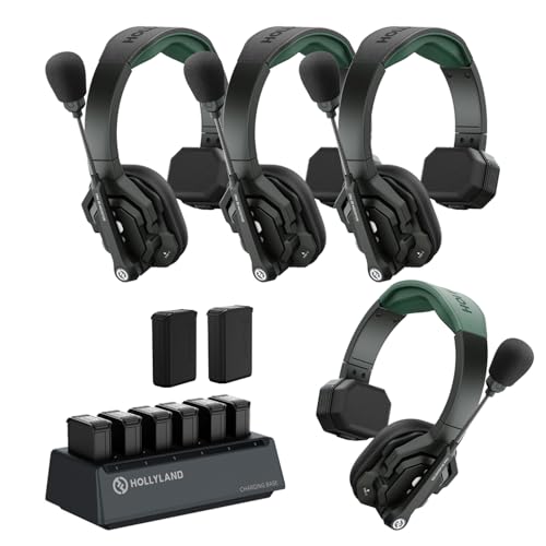 Hollyland Solidcom SE PRO 4-Users ENC Noise Cancellation Wireless Intercom Headset System 400m/1312ft Team Communication with 3.5mm Single Ear Headset for Movie Shoot Live Show (1.9GHz Version)