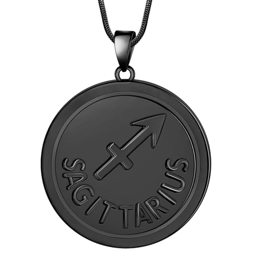 Sagittarius Necklace Zodiac Pendant for Men - Constellation Zodiac Star Sign Horoscope Pendant Black Gun Plated Astrology Birthday Gifts Mens/Women Jewelry SP0085S-K