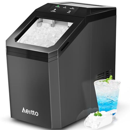 Aeitto Nugget Ice Maker, 55lbs/Day, Rapid Ice Release in 5 Mins, Large Capacity Chewable Ice Maker, Self-Cleaning with Stainless Steel Housing Ice Machine, Black