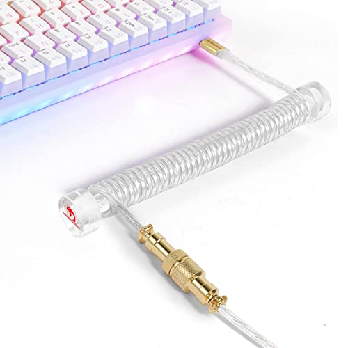 ZIYOU LANG Custom Coiled USB C to A Cable and Coiled Cable Winder with Detachable Extendable Double Sleeve Spiral Cable Metal Aviator for Playstation Xbox Keyboard USB Flash Drive Printer(Transparent)