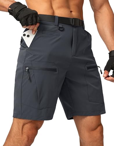 Men's Hiking Cargo Shorts Stretch Quick Dry Outdoor Tactical Shorts for Men with Multi Pocket for Fishing Casual(Dark Gray,M)