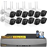 5.5MP & 2-Way Audio Dual Antennas Security Wireless Camera System 3K 5.0MP 1944P Wireless Surveillance Monitor DVR Kits with 3TB Hard Drive,12Pcs Outdoor WiFi Security Cameras PIR Detection
