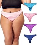 B2BODY Womens Silky Sexy Satin Thong Panties Small - Plus Size Women Underwear Multi-Pack (3XL)