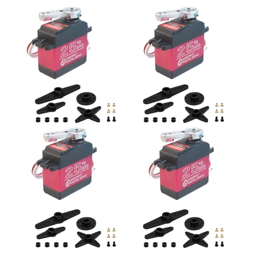 HOOYIJ 4 Pack 25KG Digital RC Servo DS3225 Waterproof Full Metal Gear RC Steering Servos Motor with 25T Servo Horn for 1/8 1/10 Scale Baja Crawler RC Car Buggy Truck Boat Plane Robotic Arm 270 Degree