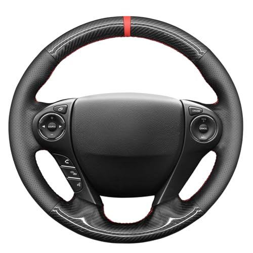 MEWANT Hand Sewn Glossy Carbon Fiber + Genuine Leather Breathable Steering Wheel Cover for Honda Accord 9 2013-2017 / Pilot 2016-2018 / Ridgeline 2017-2020 / Crosstour 2013-2015