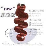 12A Reddish Brown Body Wave 3 Bundles Human Hair With HD Frontal Pre Plucked 14 16 18+12 IN Double Drawn Copper Auburn 13x4 Ear To Ear Frontal With Bundles 100% Raw Hair Colored 33B