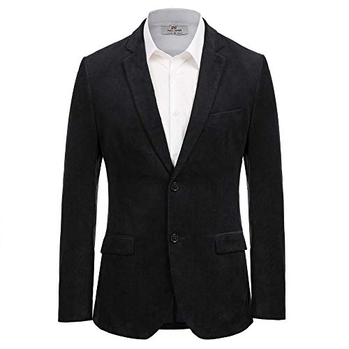 Mens Corduroy Sport Jacket Coat Cotton Slim Fit Two Button Blazer Coat Black S