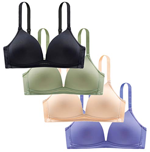 Herepai Young Girls ' Training Bras Triangle Cup Bralette Bra Breathe Bra 4-Hooks (Black,Green,Skin,Purple, 32AB)