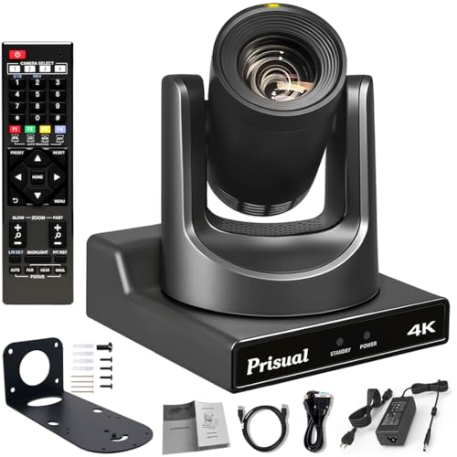 Prisual 4K PTZ NDI Camera 60fps, 20x Optical Zoom, AI Auto Tracking, 1/1.8" 8.42MP UHD CMOS, HDMI/SDI/USB/IP Multi-Output, for Church Worship Broadcast Events (Includes NDI HX2/HX3 License)