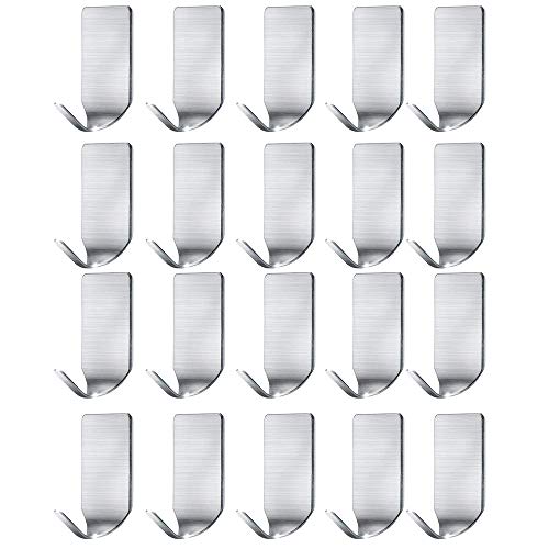 Small Adhesive Hooks Hat Hooks Organizer for Wall Stainless Steel Ultra Strong Wall Rack Hooks for Hanging Hats, Caps, Keys, Kitchen Utensils- Kitchen, Bathroom, Cabinet-20 Packs