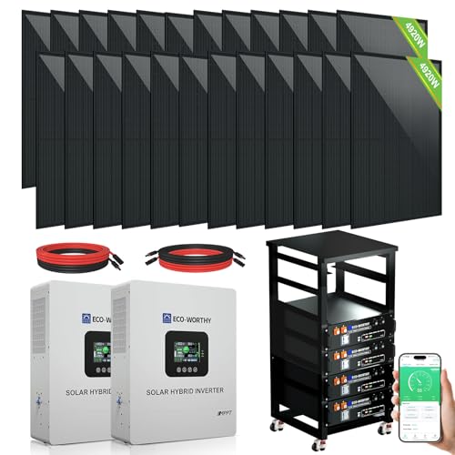 ECO-WORTHY 10000W Complete Off-Grid Solar Panel Kit for Home| 10KW 120V/240V Output Split Phase| 20.48kWh Lithium Battery with Rack| 9840 Watts Solar Panel PV