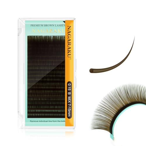 NAGARAKU Natural Brown Color Eyelash Extensions 0.15mm B curl 7-15mm Mix Tray Individual Lashes Classic Faux Mink Volume 20 rows Soft Eyelash Supplies