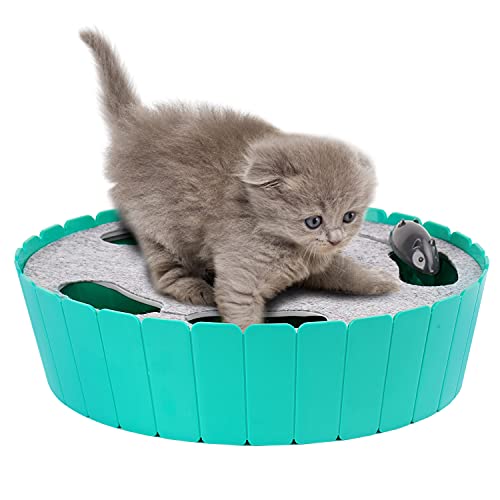 Pawaboo Interactive Cat Toy With Running Mouse, Electronic Motion Automatic Teaser for Indoor Cats, Pop and Play Hide Seek Hunting Mouse for Pet Kitten Play Fun Exercise, Lake Blue