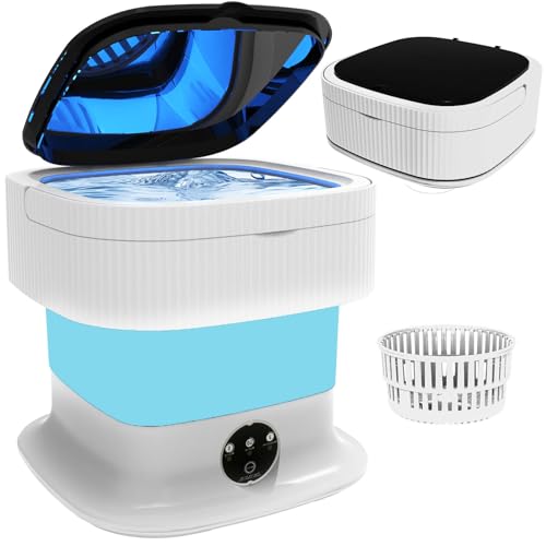 Portable Washing Machine, 15L Foldable Mini Washer & Spin Dryer, Collapible Compact Washer, Small Folding Laundry Washing Machine, Socks, Baby Clothes, Underwear, Dorm, Camping, Apartment, RV, Blue