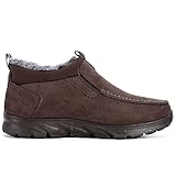 COSIDRAM Men Shoes Winter Snow Boots Cotton-Padded Leather Shoes Slip on Casual Comfortable Warm Outdoors Walking Sneakers Waterproof Anti-Skid House Shoes Brown 12