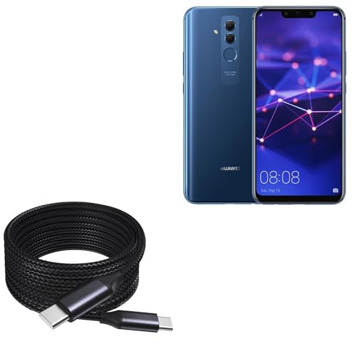 BoxWave Cable Compatible with Huawei Mate 20 Lite - DirectSync PD Cable (10ft) - USB-C to USB-C (100W), Long Type C Braided Nylon Alloy Fast Charge - Jet Black