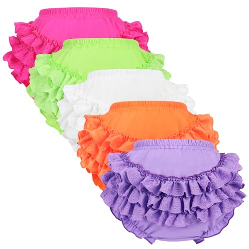 Bosweety 5 Piece Set of Ruffled Lace Bloomer Diaper Covers for Baby Girls Cotton Toddler Shorts Underwear