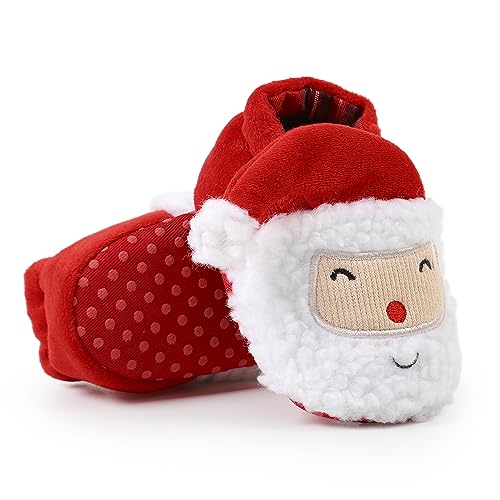 Ohwawadi Baby Christmas Booties Slippers Infant Boys Girls Cartoon Warm Shoes Soft Newborn Crib Footwear Sock Shoes First Walkers Red 0-6 Months