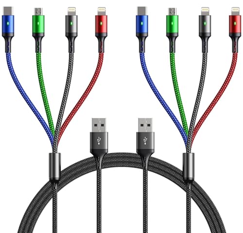 YTLUSN Multi Charging Cable(2Pack 6FT), 4 in 1 Charger Cable Braided Multiple USB Cable Universal Phone Charging Cord with Type-C, Micro USB, IP Port for iPhone16/15/14/13 Series/Cell Phones and More