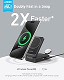 Anker MagGo 3-in-1 iPhone 16 Charging Station, MagSafe-Compatible Wireless Charger Stand, Qi2 Certified 15W Foldable Charger for iPhone 15/14, AirPods, Apple Watch 9 (40W USB-C Charger Included)