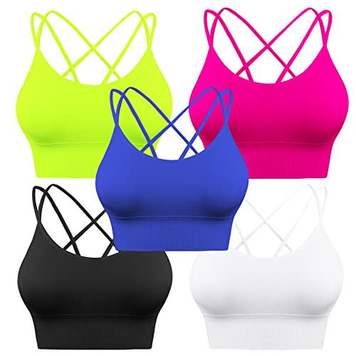 Sykooria Cross Back Workout Bras Strappy Longline Padded Sports Bras for Women Pack