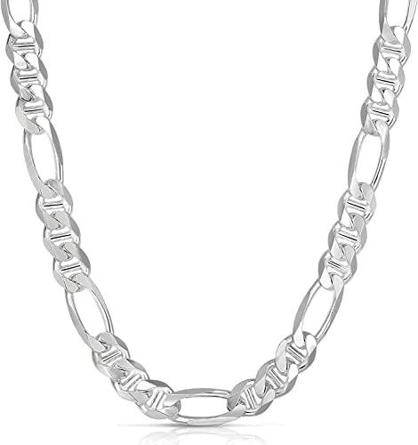 Savlano 925 Sterling Silver Italian Solid Figarucci Figaro Mariner Flat Link Chain Necklace For Men & Women - Made in Italy Comes Gift Box (22, 7.5mm)