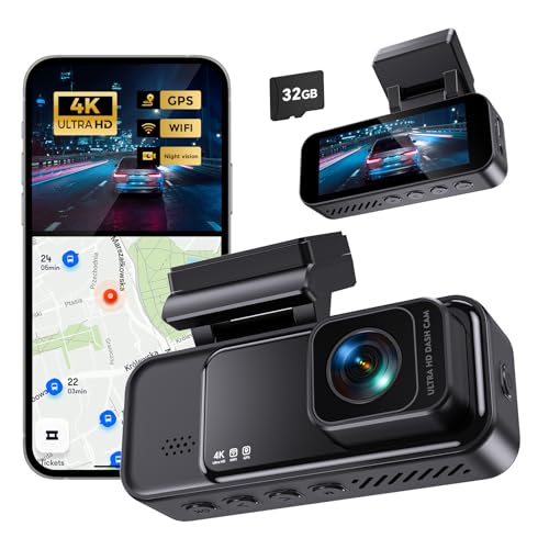 COOLCRAZY Dash Cam 4K Front, Built-in WiFi GPS Dash Camera for Cars, 3.2" IPS Screen Dashcam with App Control, Free 32G Card, 170°Wide Angle, 24H ParkingMode, WDR, Night Vision, G-Sensor