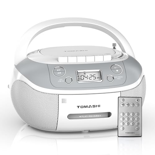 TOMASHI CD Player Boombox Cassette Player Combo with AM/FM Radio,Stereo Sound,Portable Boombox AM FM Radio Tape Recording with USB/SD,Headphone Jack,LCD Display for Home,Kids,Gift(CD-860A)