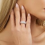 Barzel 18k White Gold Plated Wedding Band Wide Cubic Zirconia Eternity Ring for Women (Silver, 6)