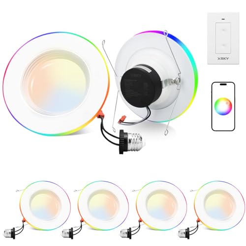 Xsky Smart Zigbee LED Recessed Retrofit Light 6 Inch, Zigbee Can Lights Fixture Dimmable, Compatible with Alexa, Home Assistant SmartThings and Dimmer Switch, 12W 2700K-6500K, CRI>90, 4 Pack