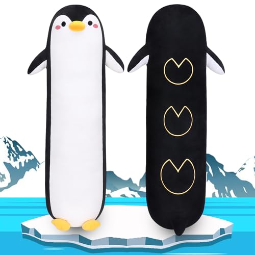 Sprinqdawin Long Penguin Plush Pillow, 33.5” Black Penguin Stuffed Animal, Cute Cartoon Sleeping Plushy, Soft Cuddly Hugging Plush Toys Kawaii Body Pillow, Sweet Gift at Birthday