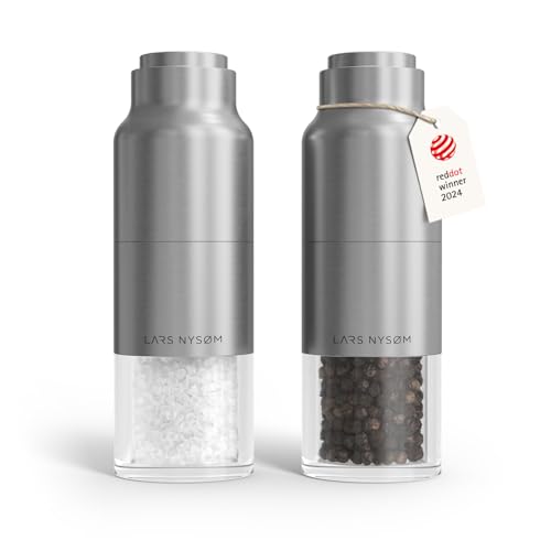LARS NYSØM Salt and Pepper Grinder Set Stainless Steel with Adjustable Grinder I Bottle Design Spice Mills Set Manual (Stainless Steel)