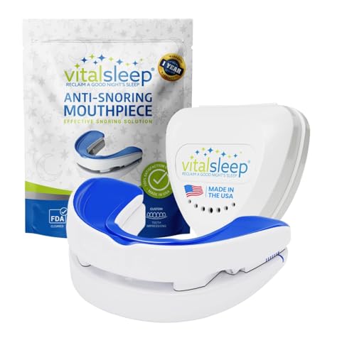 VitalSleep Anti Snoring Mouthpiece for Men - Adjustable FDA-Cleared Snore Guard with Custom Fit - Comfortable Sleep Aid for Snoring Relief - Moldable Mouth Guard, Made in USA, Better Sleep