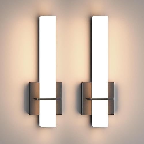 Aoceley Modern LED Wall Sconces Set of Two,18W 3000K Dimmable LED Sconces Wall Lighting,Bathroom Vanity Light Fixture Acrylic Shade,Hardwired Wall Light Fixtures for Living Room Bedroom Hallway(Black)