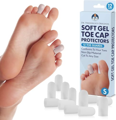 Dr. Frederick's Original Gel Toe Protectors for Men & Women - 12 ct - Toe Caps for Foot Pain Relief - Flexible Cushions for Ingrown Toenails, Corns, Calluses, Blisters, and Comfort - White - Small