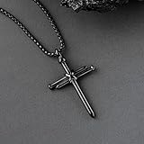 Luxfine Nail Cross Necklace, Stainless Steel Black Pendant, Christian Jesus Jewelry for Men & Women, Birthday Father’s Day Gift (with 24 Inches Chain, Box Packaged)