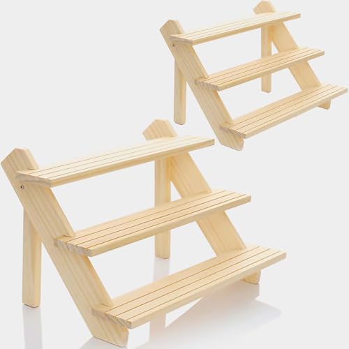 LUBANHAND 3 Steps Display Riser 2pcs Earring Display Stands Showcase Cascading Merchandise Organizer Tray Vendor Display Supplies for Tabletop Shows Solid Wood…