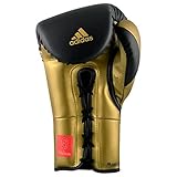 Adidas Tilt 350 Pro with Lace Closure - with New Tilt Technology - for Men, Women, Unisex - Sustainable Vegan Leather Boxing. Kickboxing, MMA Training Gloves (Black/Gold Met, 16oz)