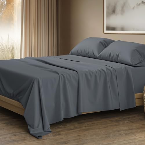 THREAD SPREAD 100% Egyptian Cotton King Size Sheets Set Thread Count Egyptian Cotton Sheets King Size, 17" Deep Pocket, Soft, Cooling Sateen Weave Hotel Quality Bedding Set - Dark Grey