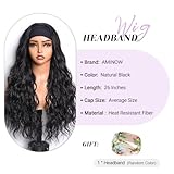 Aminow Long Wavy Headband Wig Water Wave Synthetic Wig Loose Curly Glueless Half Wigs for Black Women Soft & Realistic as Human Hair Natural Black 26 Inch