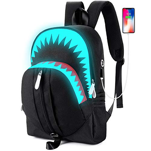 MCWTH Shark Backpacks for Teen Boys, Cool Kids Backpack for School Bookbags (Glow) Large