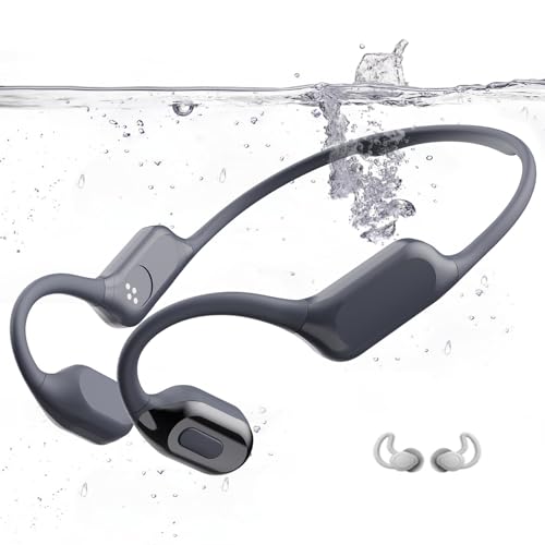 Dnniakm Swimming Headphones, Bone Conduction Headphones Bluetooth 5.4, IPX8 Waterproof with 32GB MP3 Player, Open Earphones with Safelight, Underwater Headphone for Swimming, Night Running, Cycling