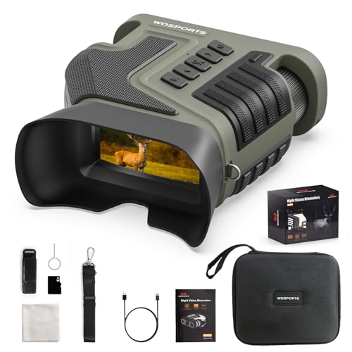 WOSPORTS Night Vision Binoculars, 4K Night Vision Goggles 1315FT 10X Optical Zoom 8X Digital Zoom Rechargeable NVG with 3'' Screen and 32GB TF Card Bird Watching, Outdoors, Photo, Video