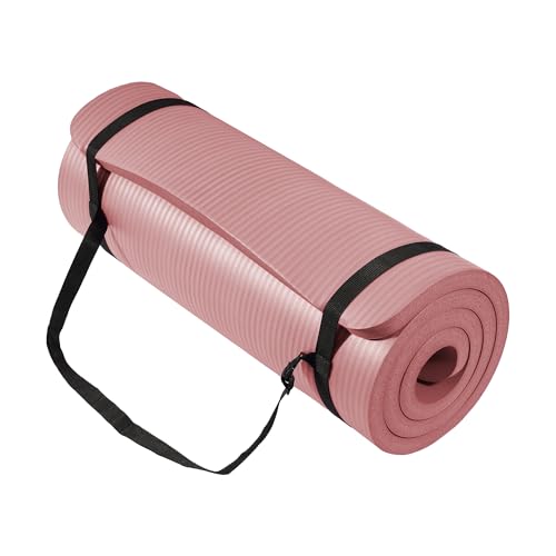 Yoga Mat 1-Inch Extra Thick High-Density Exercise Mat with Non-Slip Surface & Carry Strap for Men & Women Tear-Resistant Pilates Workout Mat for Home Gym, Floor Fitness, Pale Pinkish