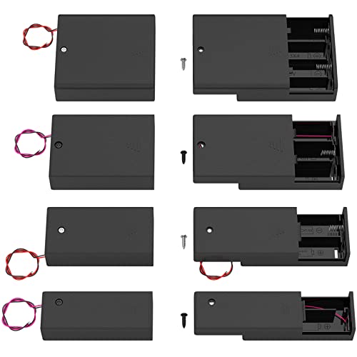 DAIERTEK AA Battery Holder Pack Single AA Battery Holder 2 AA Battery Holder 3 AA Battery Holder 4 AA Battery Holder with Switch Leads Cover AA Battery Box Case -Total 8Pcs