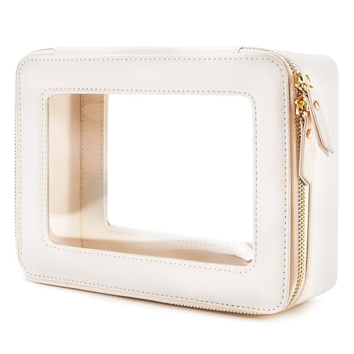 Aveniee Clear Makeup Bag Organizer, Travel Toiletry Bag Cosmetic Case for Women, Portable Make Up Skincare Pouch Car Organizer Bag with Zippers for Essentials,White