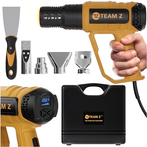 Team Z Premium Heavy Duty Heat Gun Kit with Case – Upgrade LCD Display, Overload Protection & 10 Sec Delayed Turn Off Function - High Temp (140F – 1202F) Hot Air Gun for Vinyl Wrap, Shrink Tubing